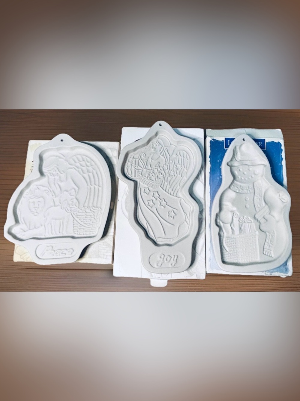 Complete Set of 3 Longaberger Peace Joy Snow Friends Cookie Molds 1993-97 Boxed